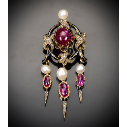 A French late 19th century 'drop tassel' brooch.